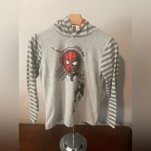 Spider-Man Gray Striped Kids Hooded Long Sleeve Shirt